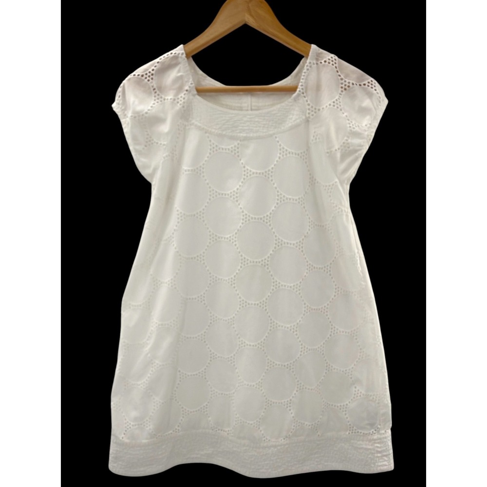 Mini Boden White Eyelet Circle Pattern Cotton‎ Dress Girls 11-12Y Picnic Summer